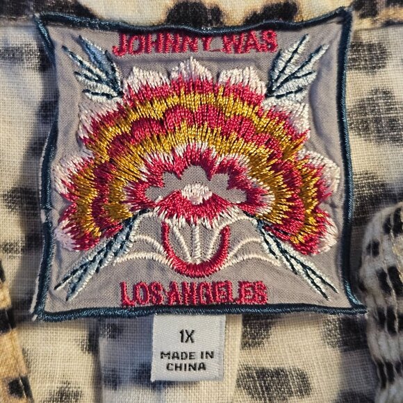 Johnny Was Linen Woman Leopard Floral Mini Dress 1X Boho Luxe Statement Embroide - Picture 2 of 13